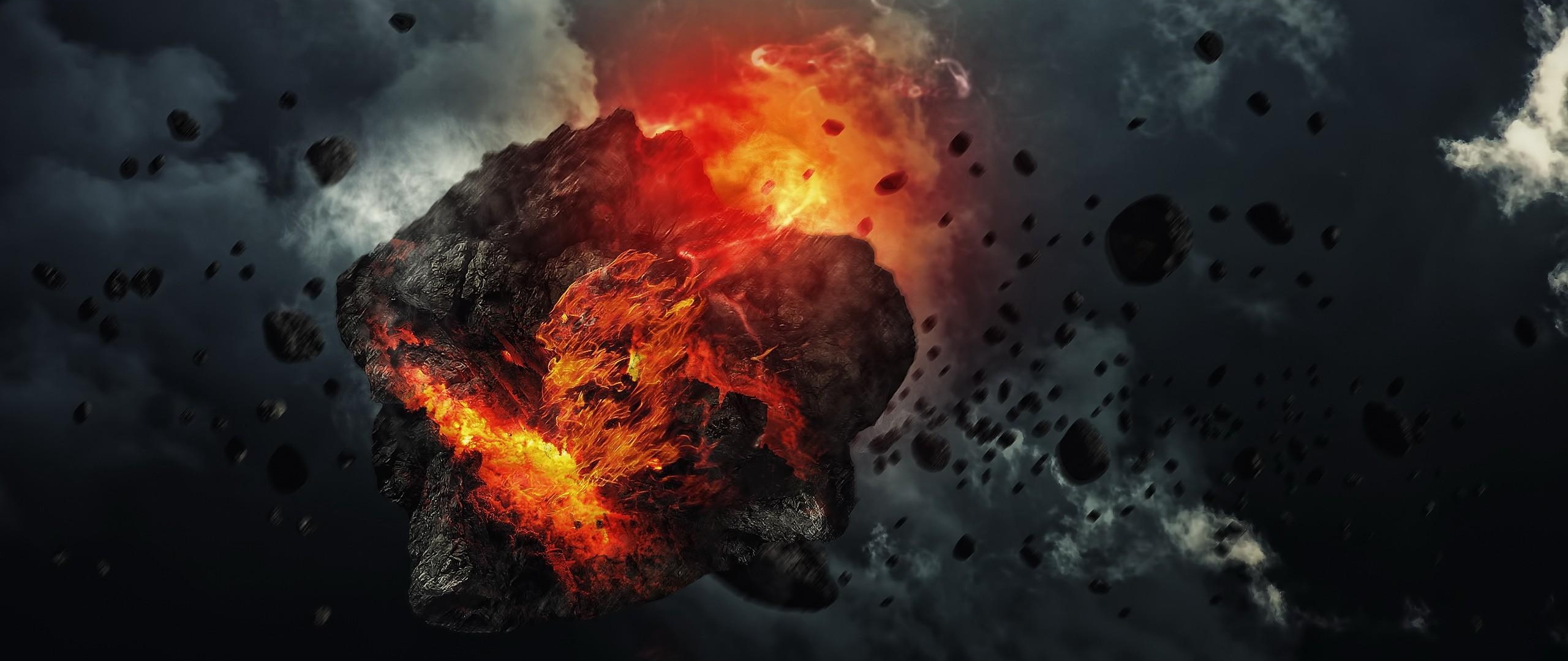 Wallpaper Meteorite Speed Space Debris Smoke