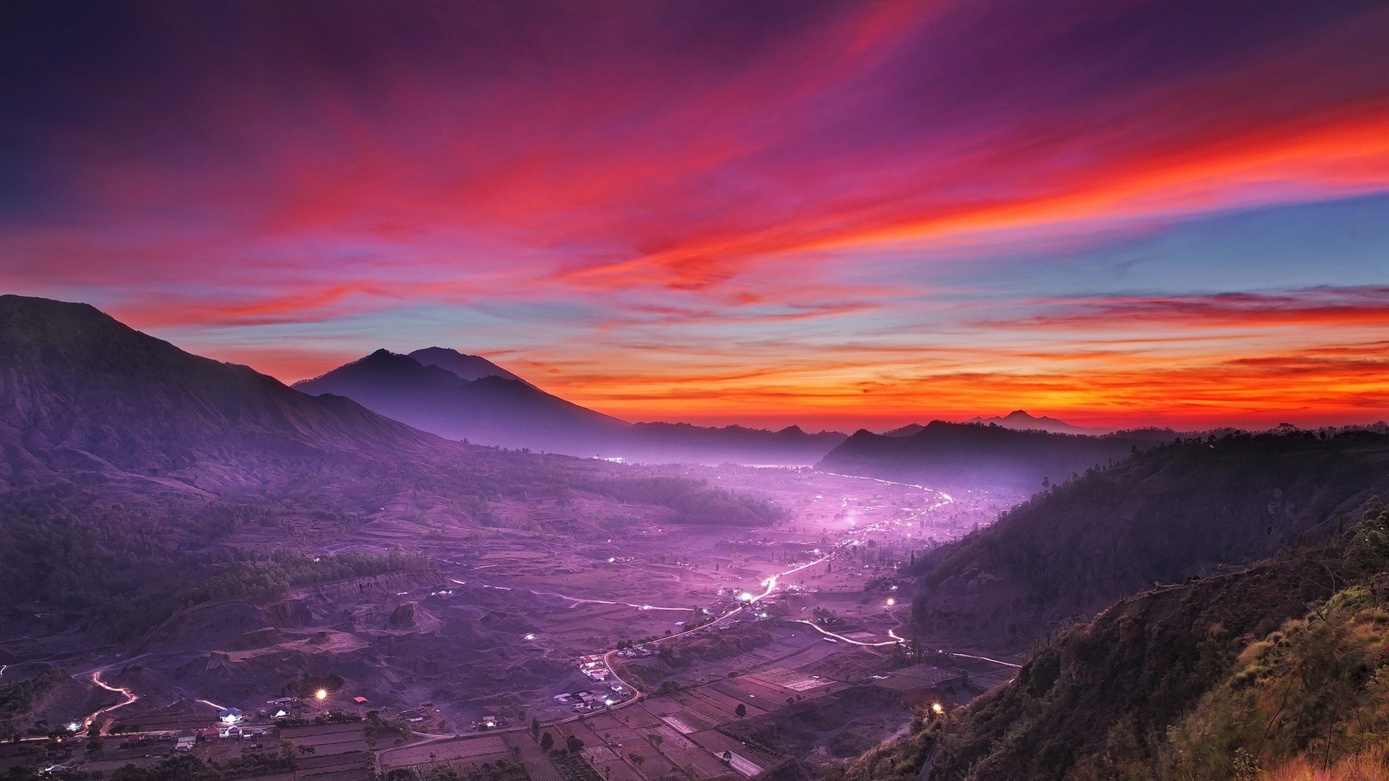 Landscape Nature Sunset Mist Valley Mountain Pink Clouds