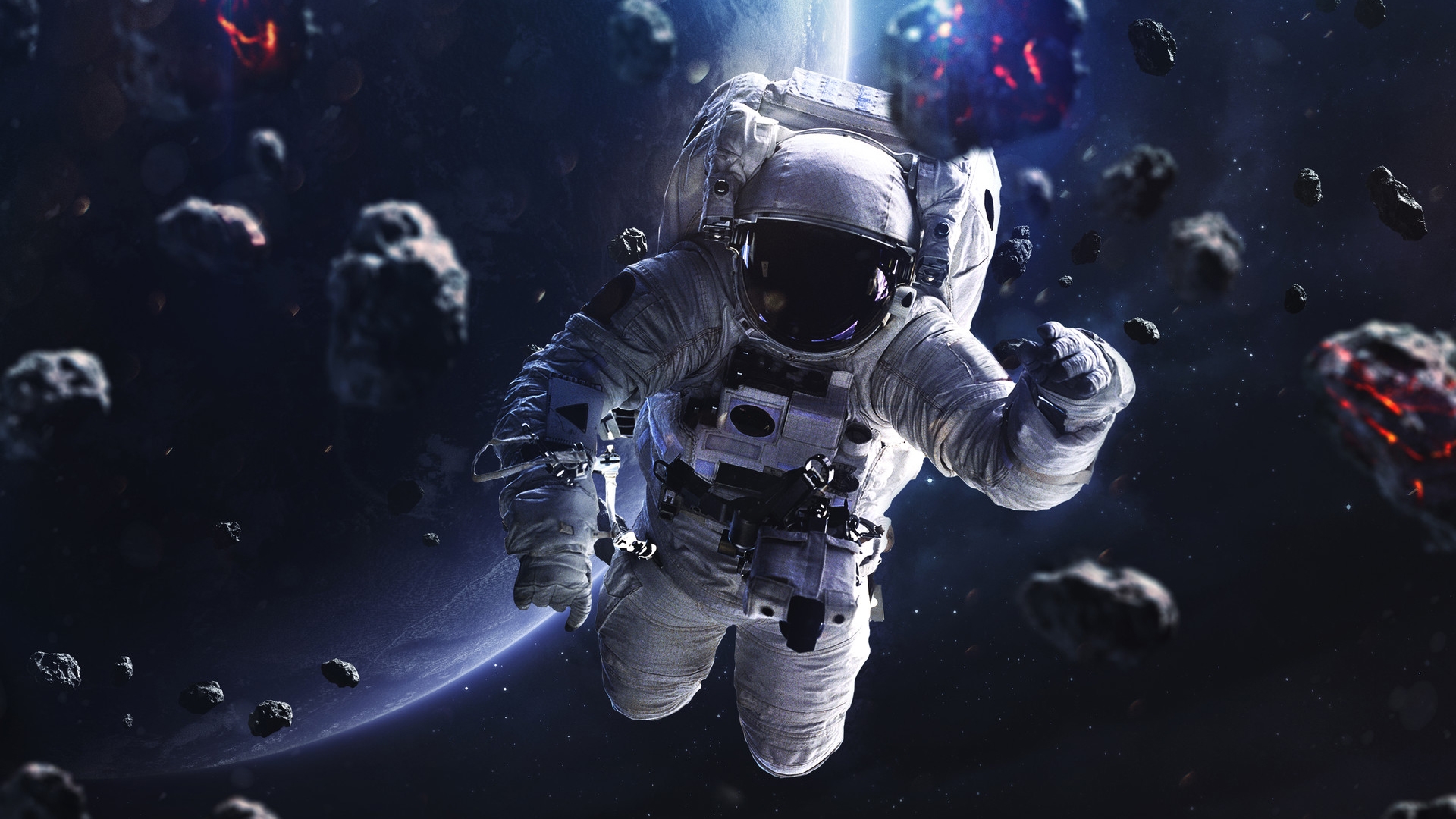 Astronaut Space Earth Asteroids Wallpaper