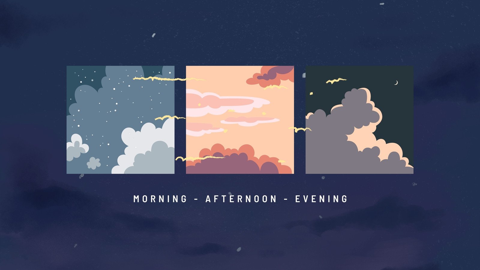 Three panels showcasing a serene sky from morning to evening, ideal for desktop wallpaper