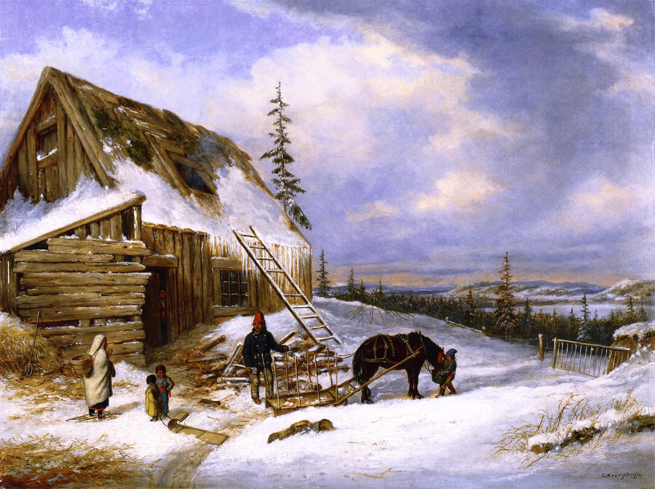 Winter Log Cabin Scene