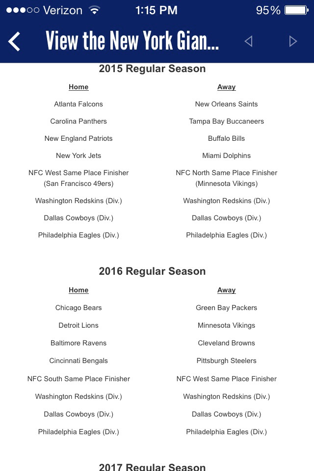 New York Giants And Schedule By