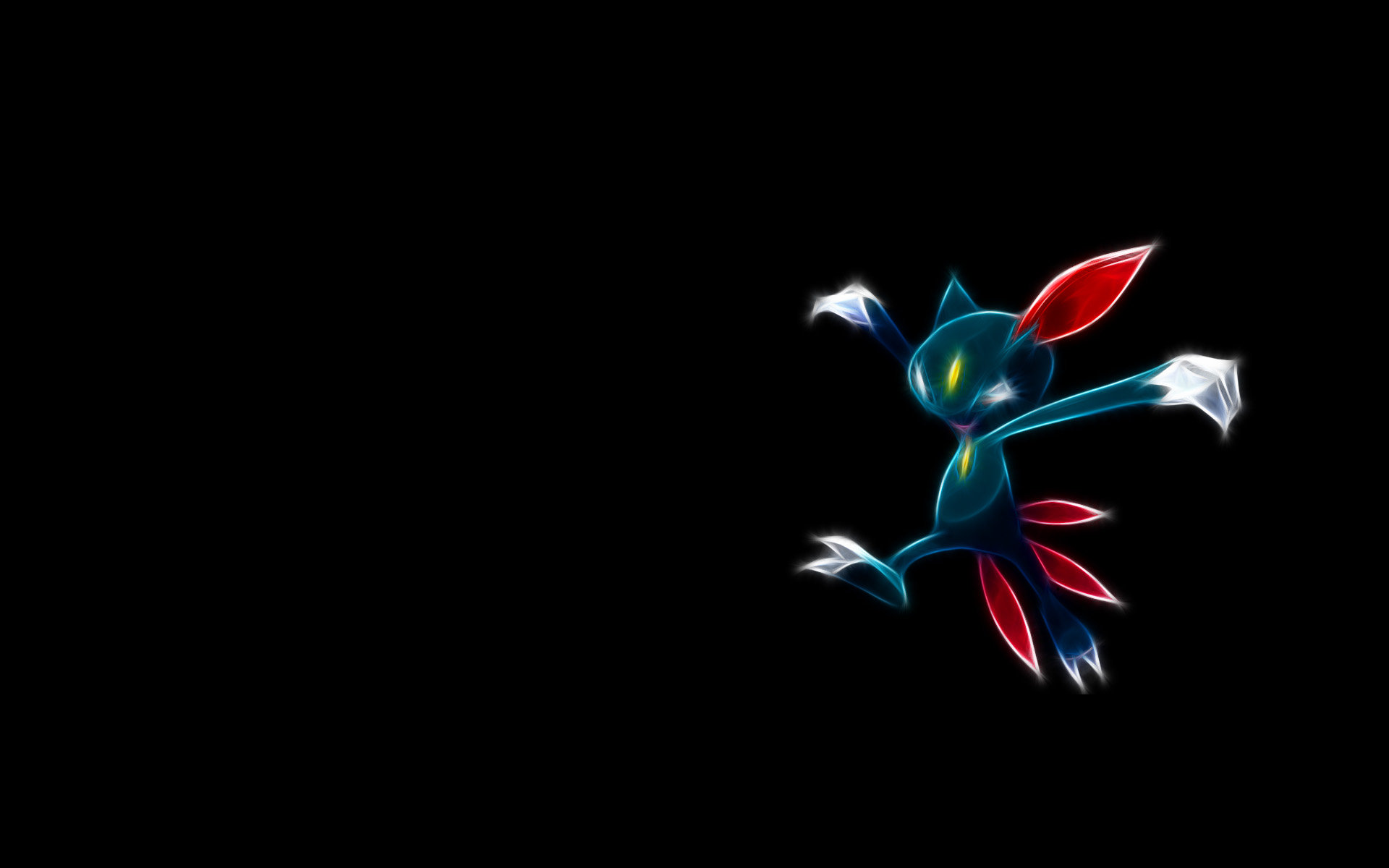 A fractal art depiction of Weavile, a Dark and Ice-type Pokémon, dynamically posed against a black background