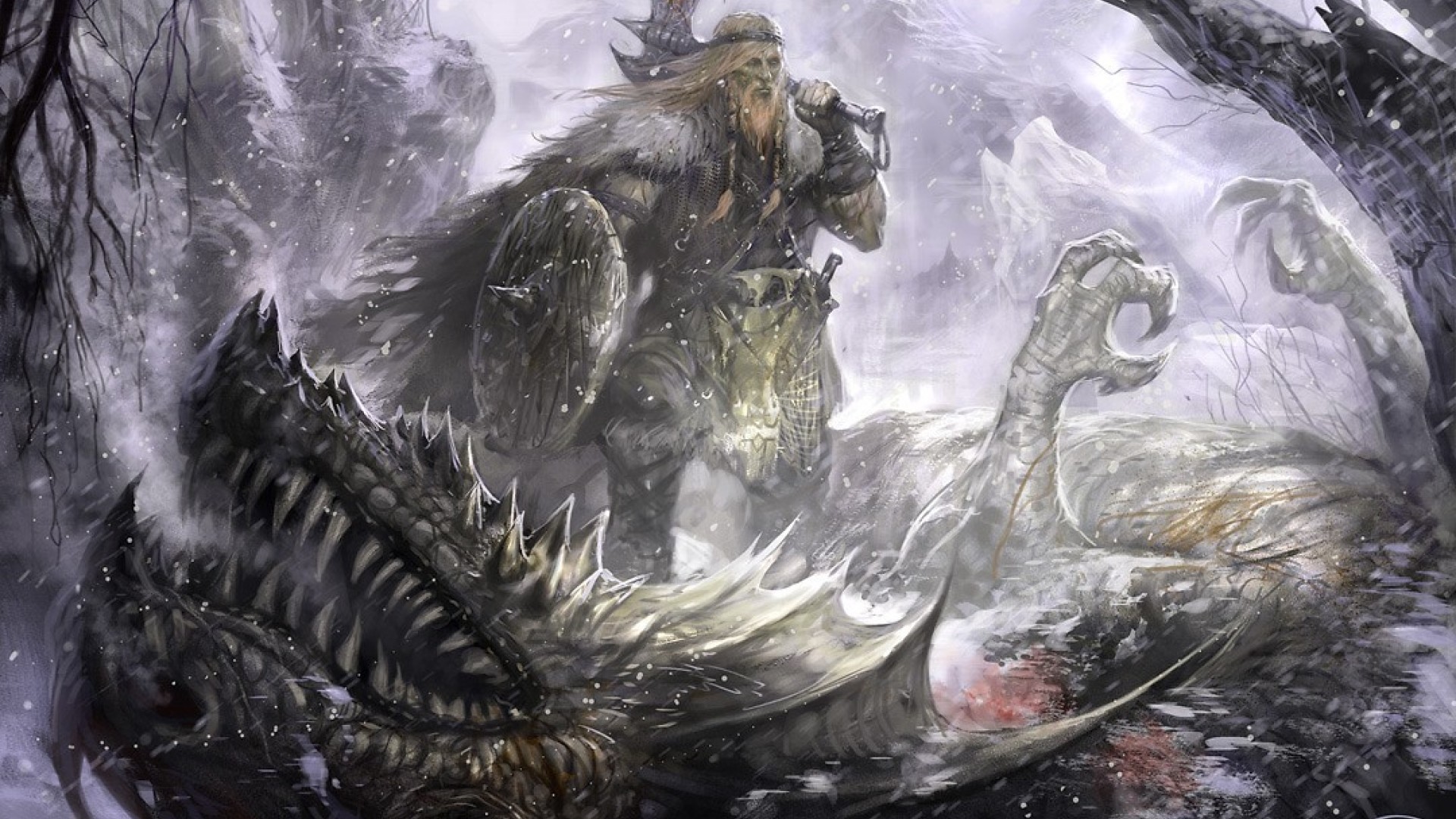 Viking On The Defeated Dragon Wallpaper And Image