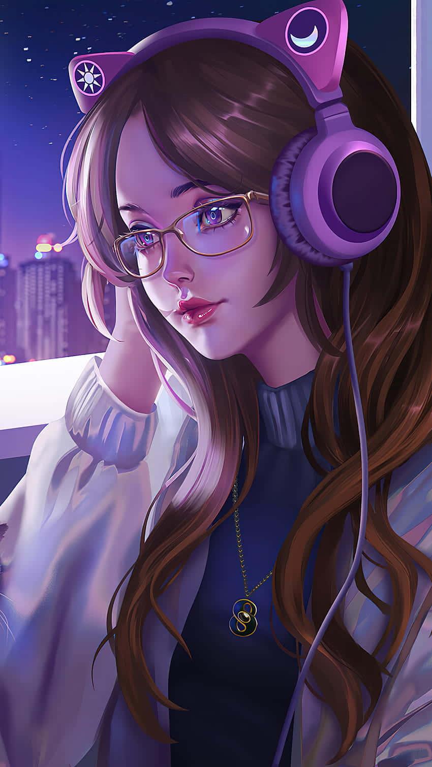 Lofi Anime Gamer Cat Girl Wallpaper