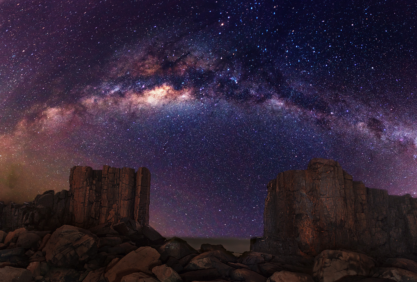 Galaxy Milky Way Stars Desert Night Rocks Stones Wallpaper