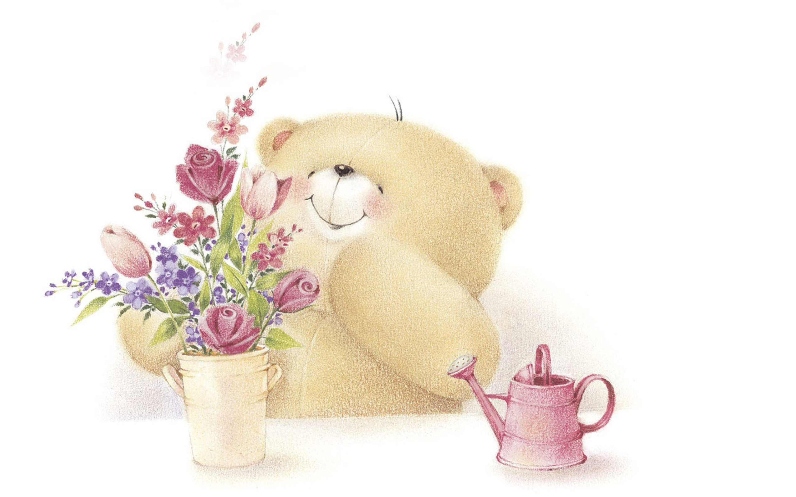 Forever Friends Teddy Bear Love Flowers Wallpaper