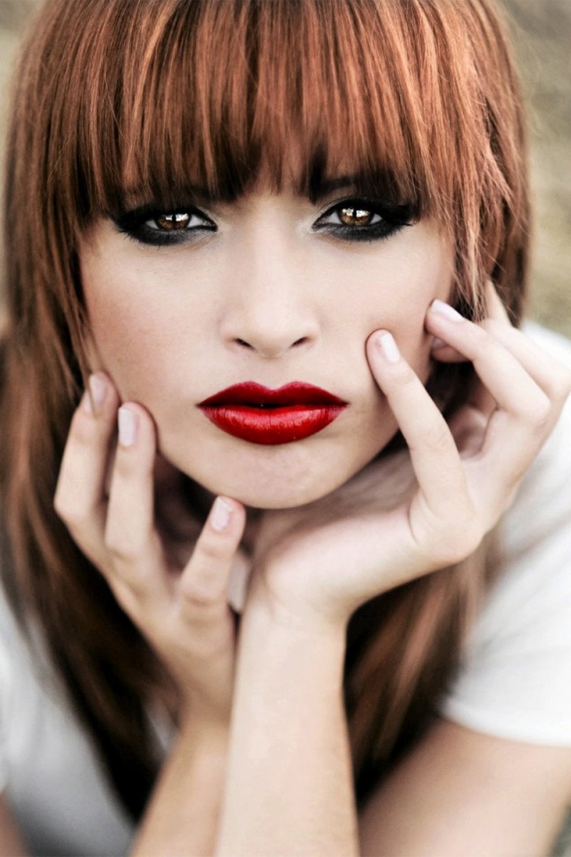 Beautiful Redhead With Hot Red Lips iPhone Wallpaper