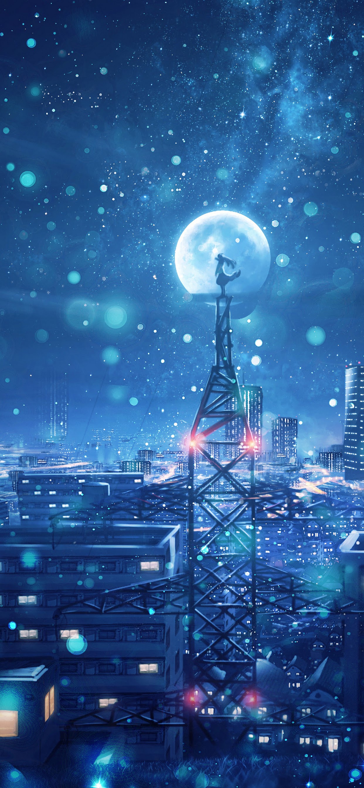 Night Sky City Stars Anime Scenery 4K Wallpaper 135 1242x2688