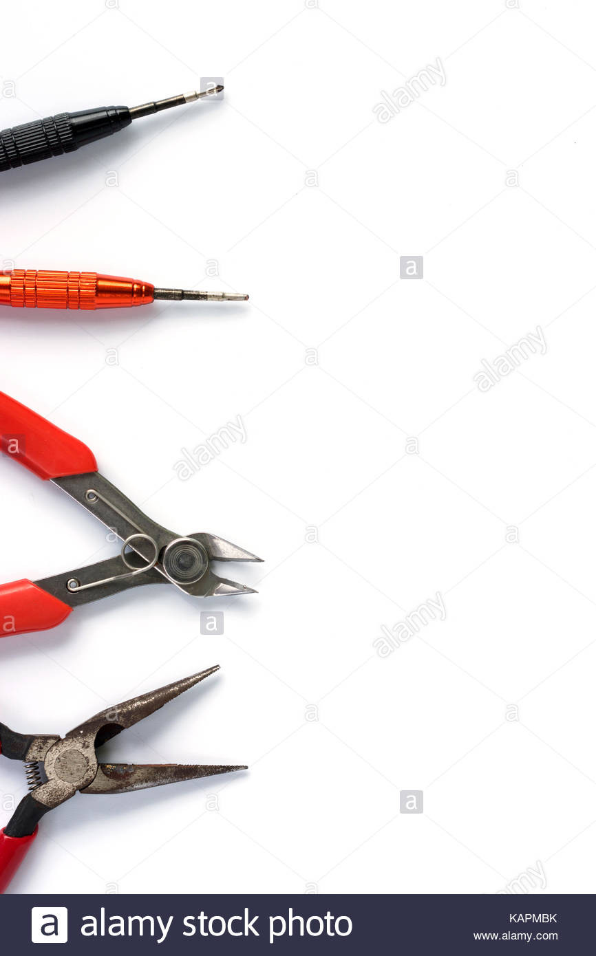 Flat Lay Of Various Craftsman Tools Or Hand On White