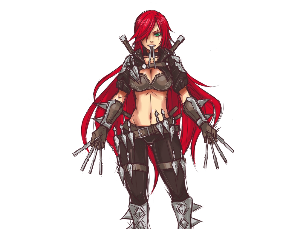 League Of Legends Katarina Dagger Blade Armor Red Hair Girl Scar HD