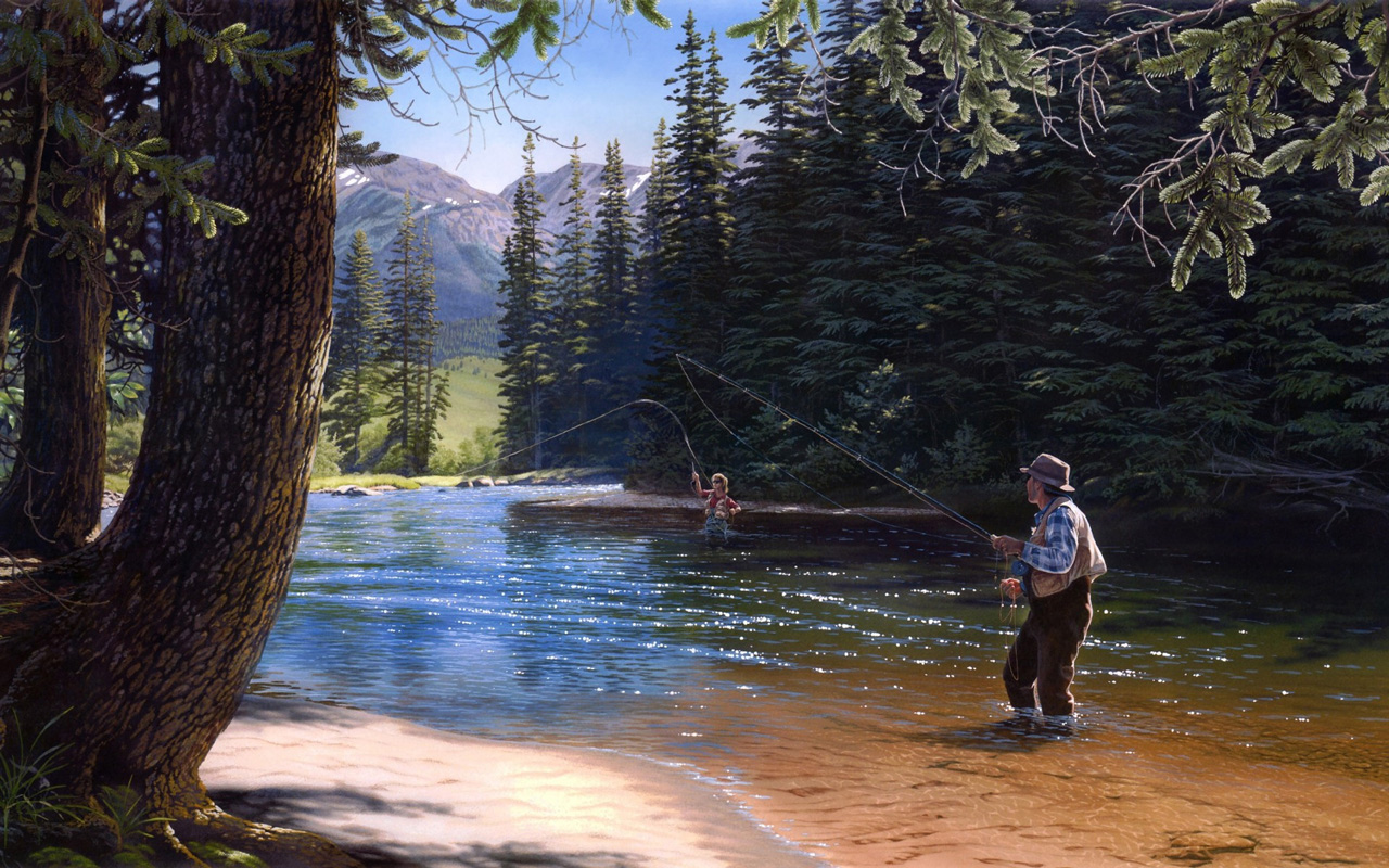 Fishing Day Painting Puter Desktop Wallpaper Pictures