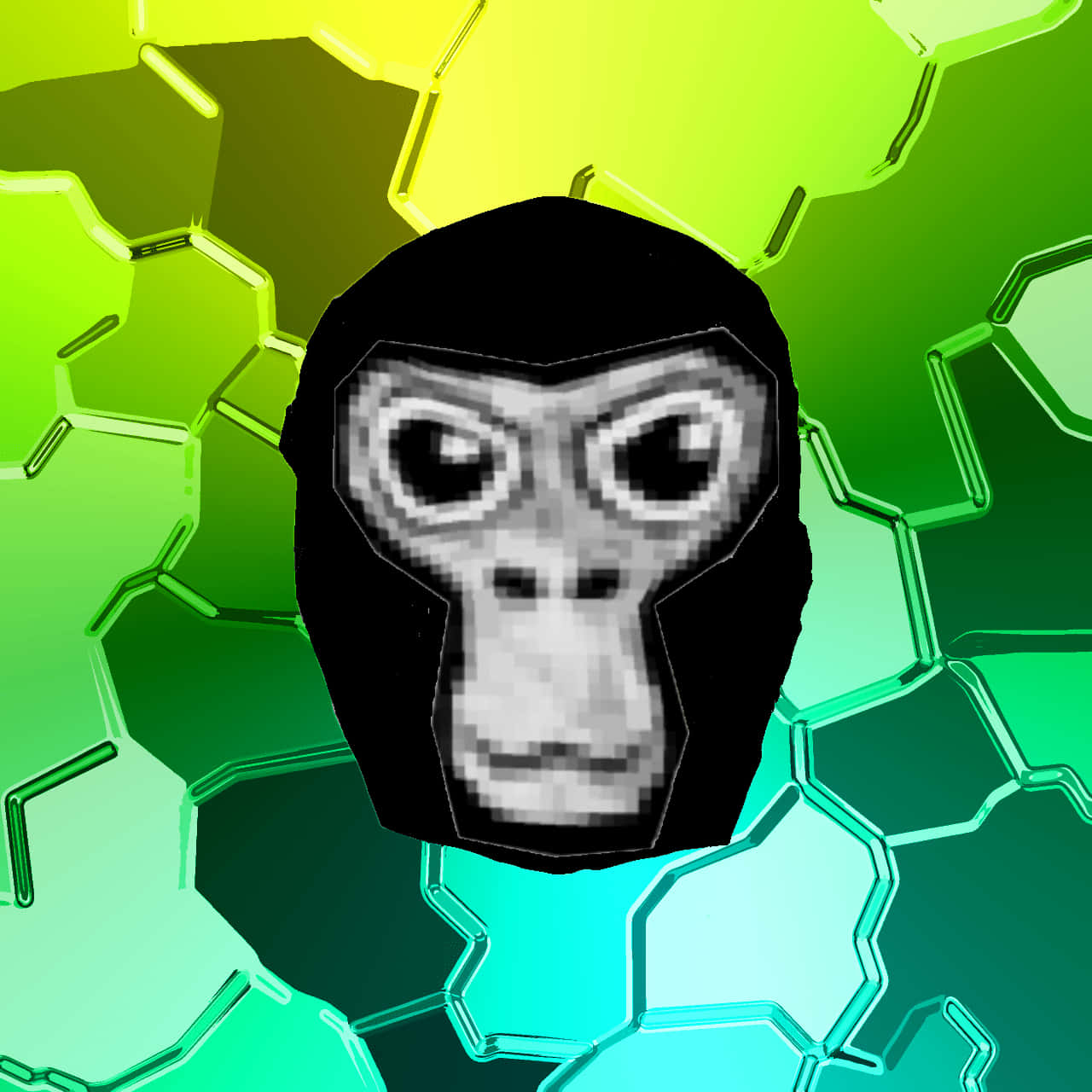 Pixelated Monkey Face on Green and Yellow Background
