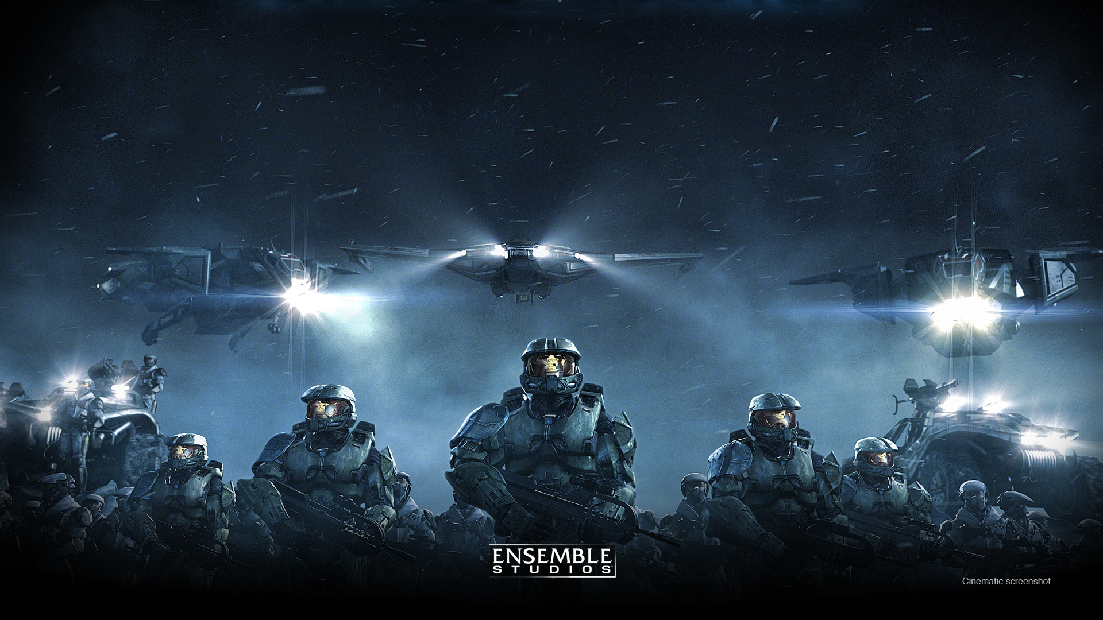 Halo Wars Soldiers Airships Night Wallpaper Background 4k Ultra HD