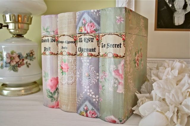  Dot Closet Vintage WallPaper Covered Books   shabby chic projects