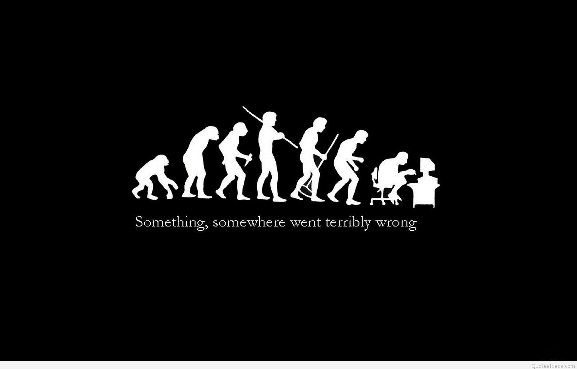 A humorous depiction of human evolution culminating in a hunched-over figure at a computer, suggesting the negative impact of technology on posture and health