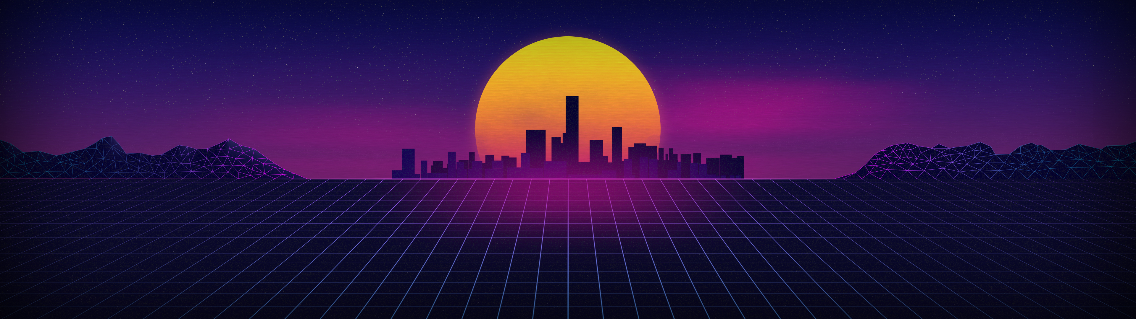 Synthwave Dual Screen Wallpaper By Prostyle43
