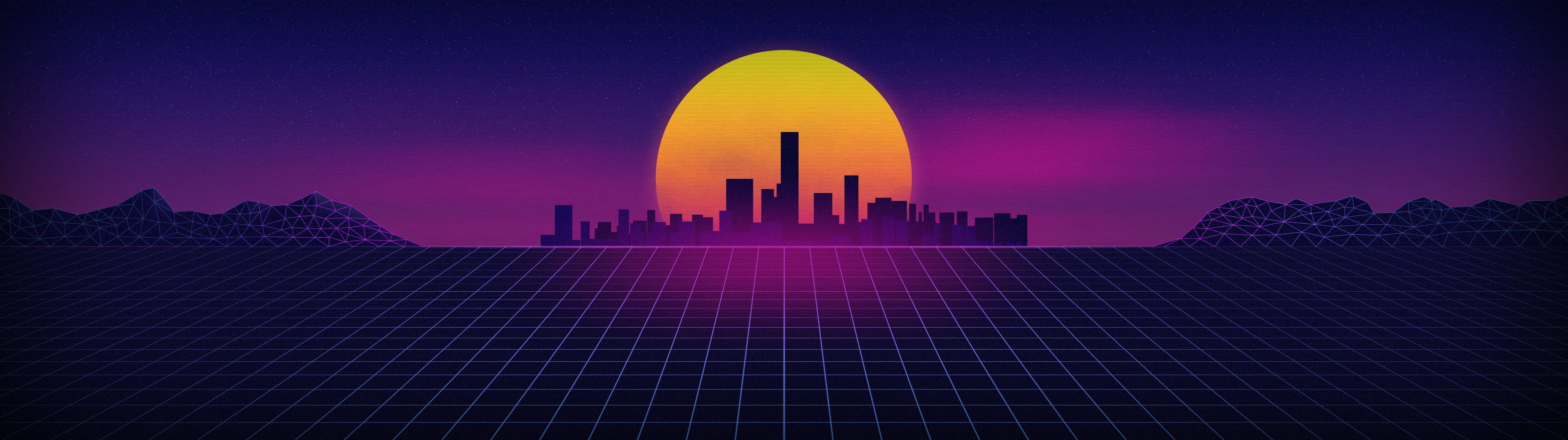 Synthwave Dual Screen Wallpaper By Prostyle43