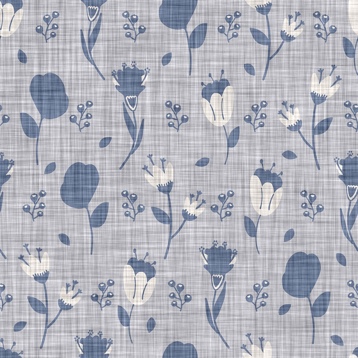 Navy Floral Wallpaper