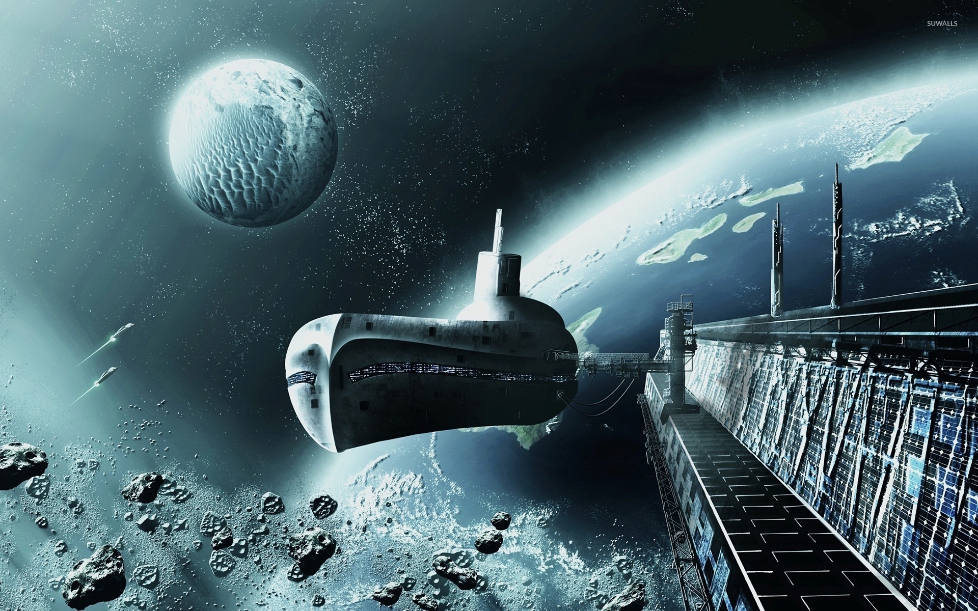 Space Station Orbiting The Pla Wallpaper Fantasy