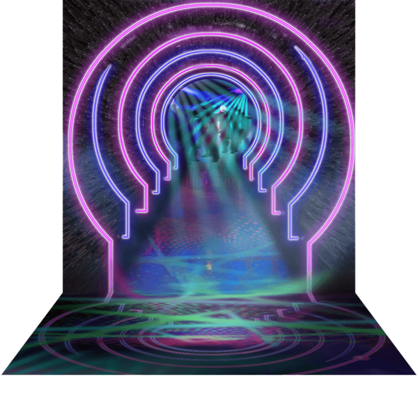 80s Neon Timewarp Tunnel 3D Photo Background Background Stand My