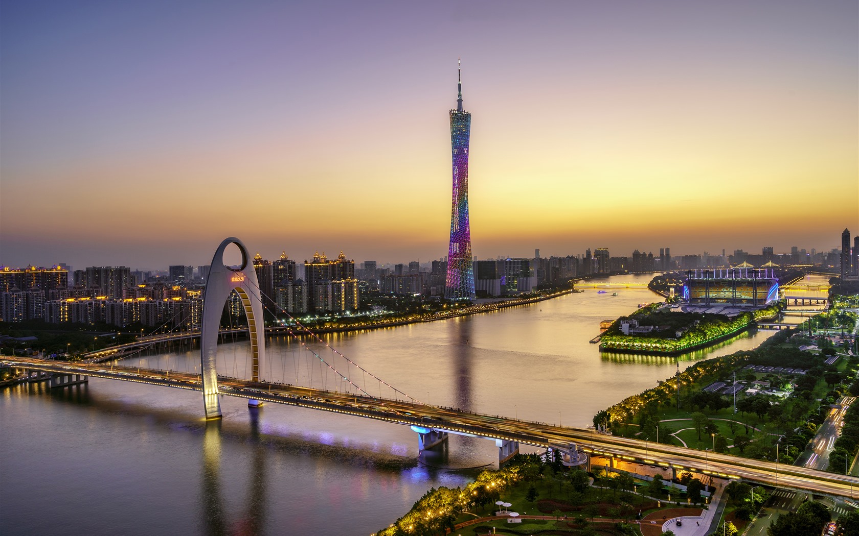 Wallpaper Beautiful Guangzhou Canton Tower Bridge River