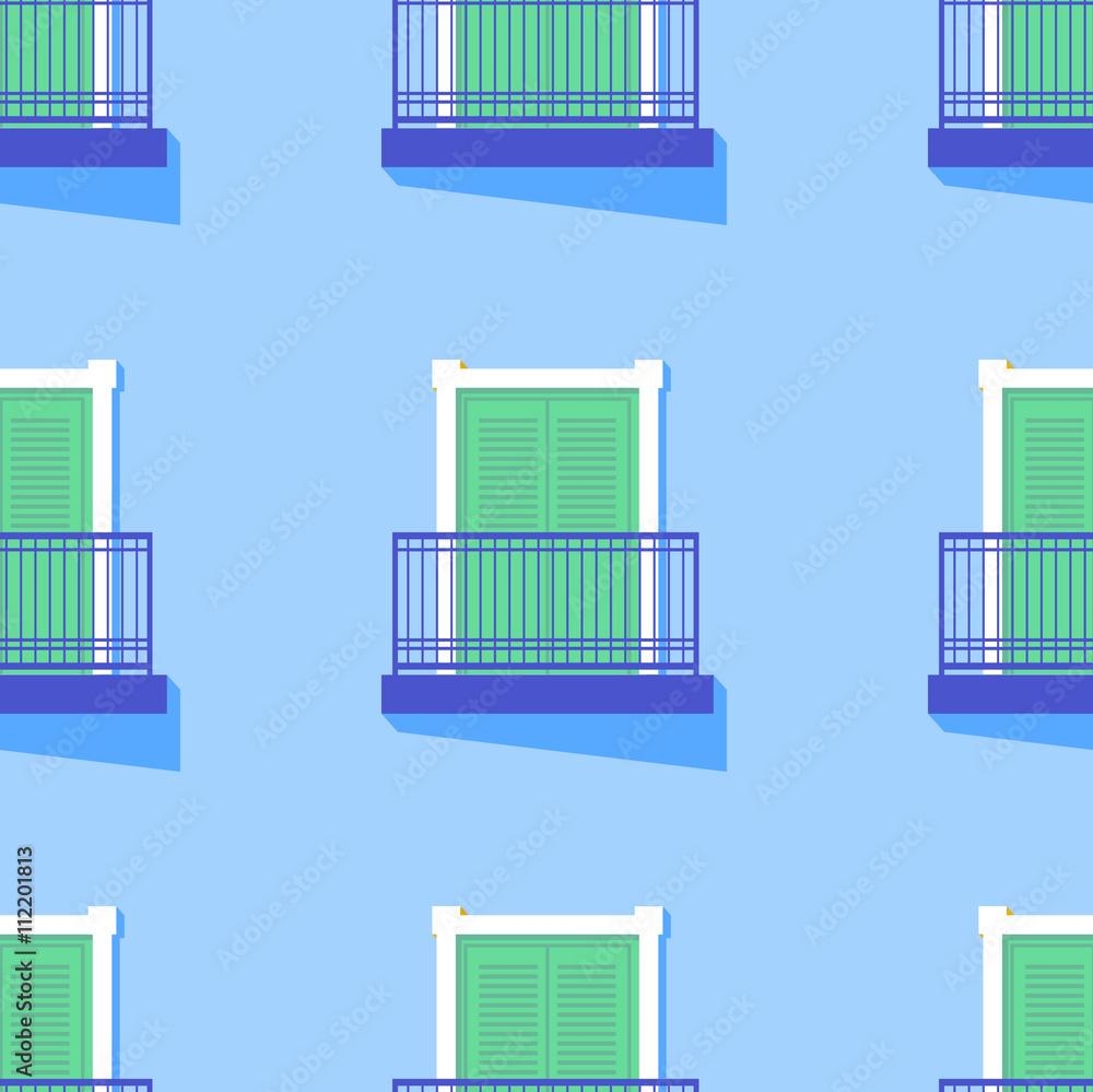 Seamless flat pattern with windows Architectural summer south