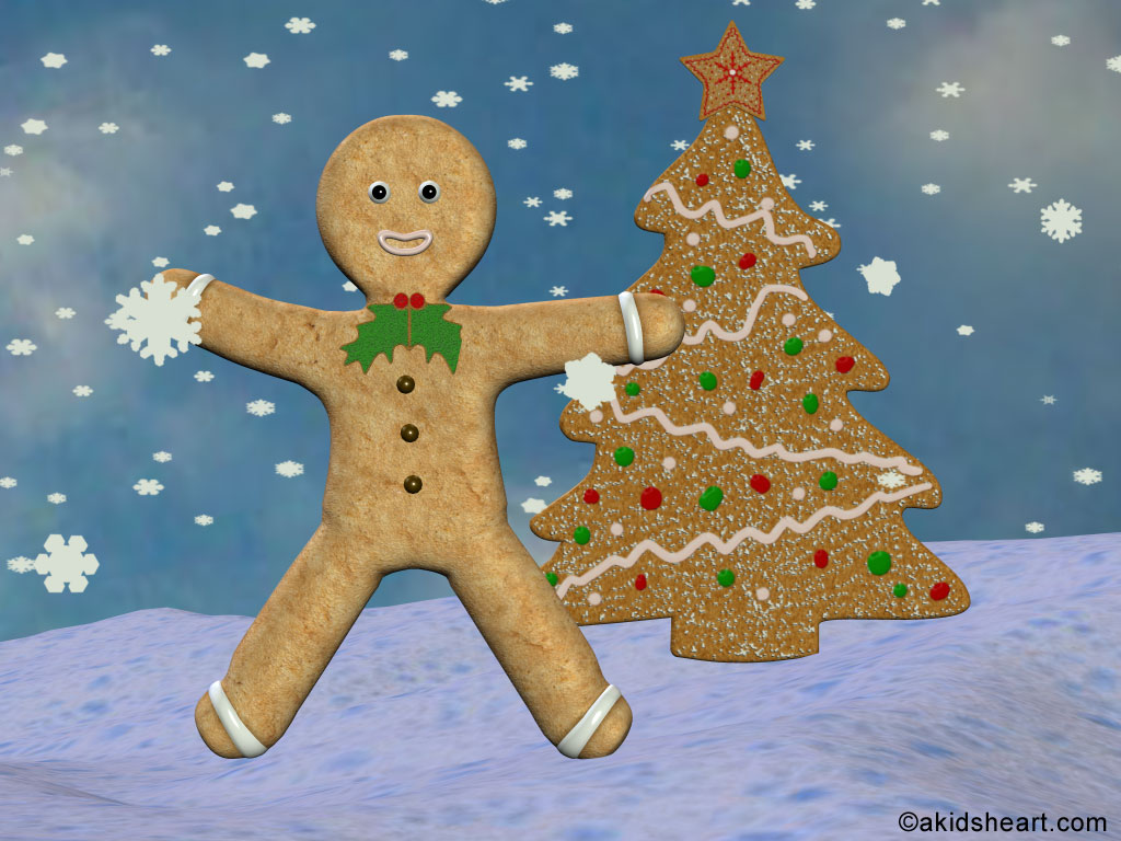 Desktop Wallpaper Of Gingerbread Man And Christmas Tree