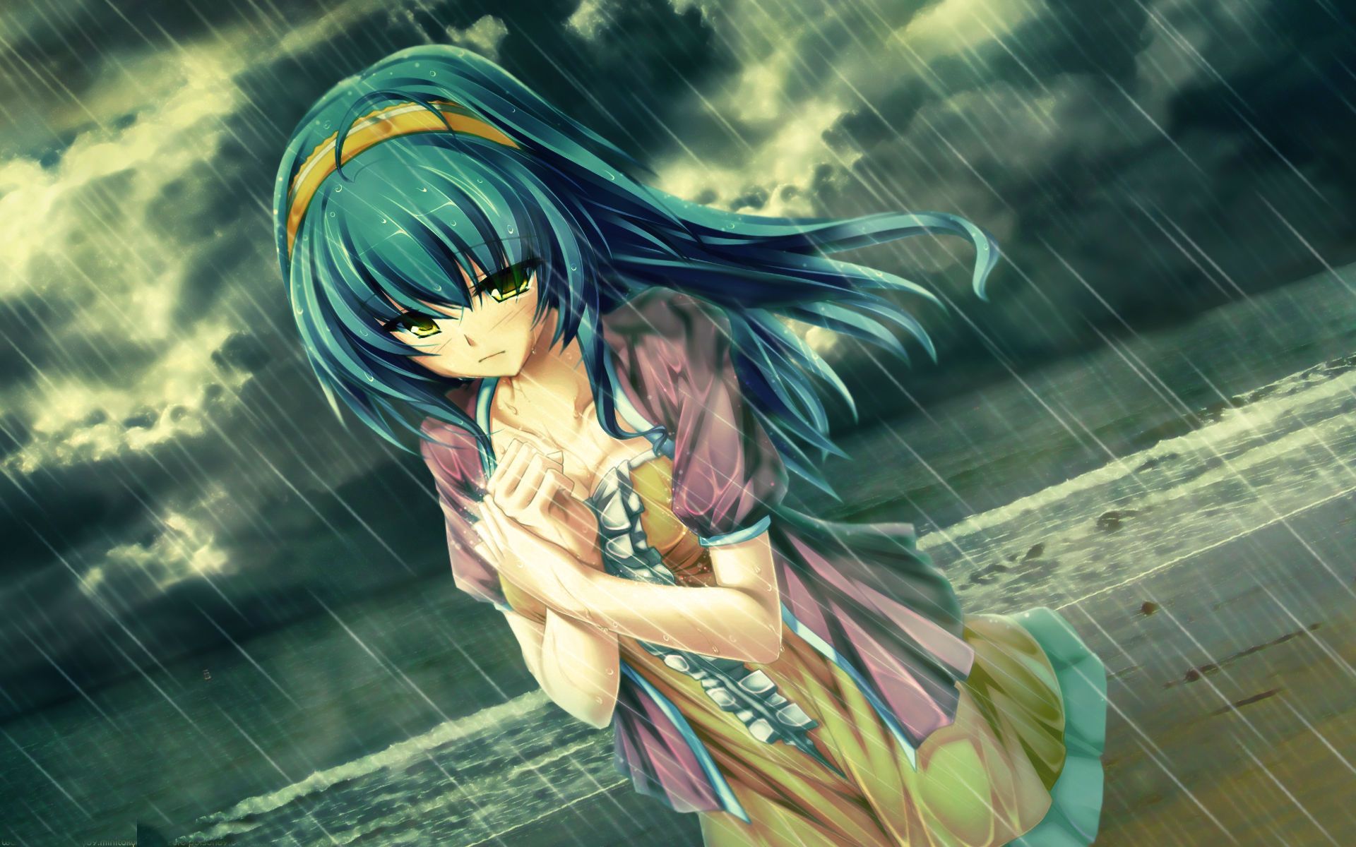 Anime Girls In Rain Wallpaper HD Pictures Live Hq