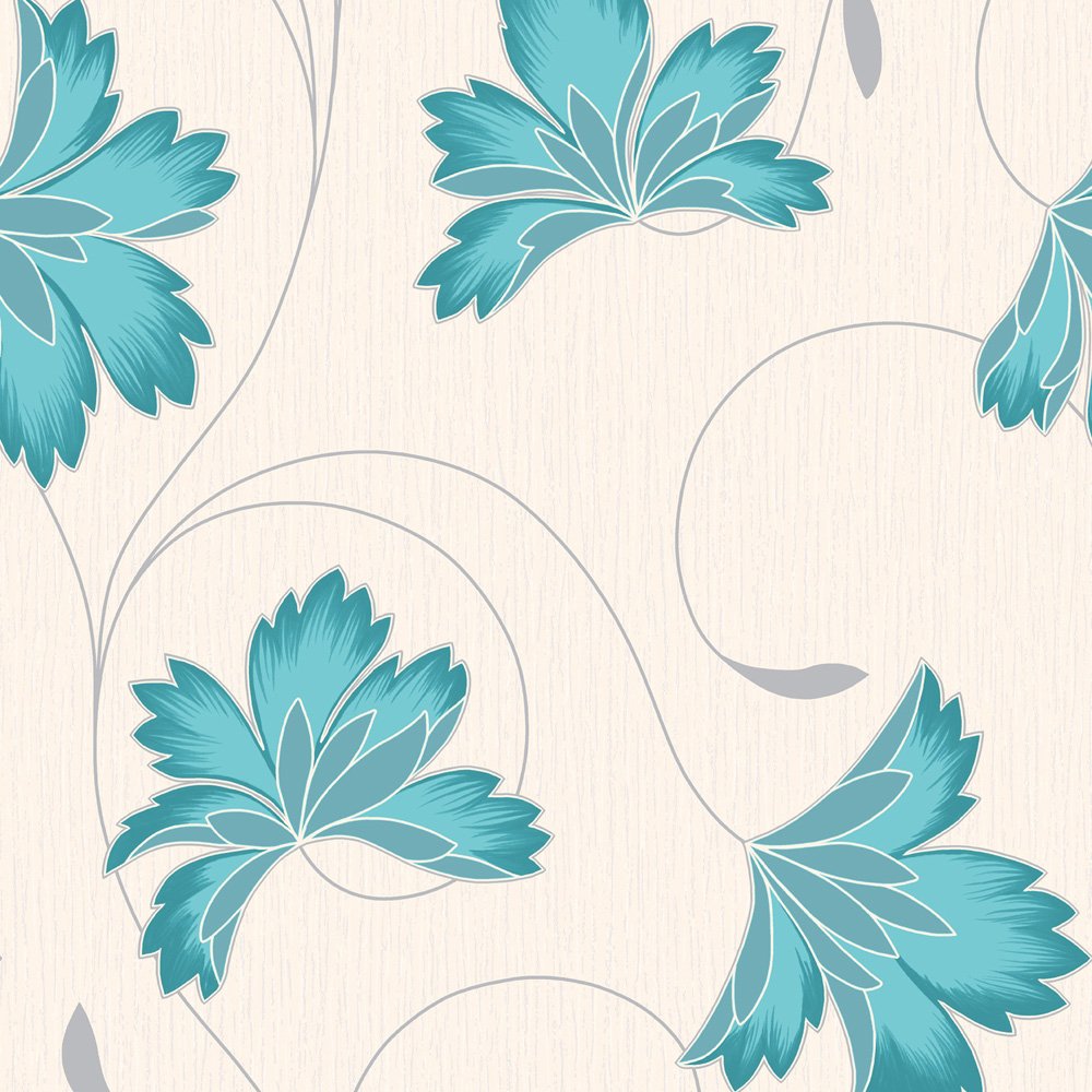 Wallpaper Crown Flourish Azure Blue Cream