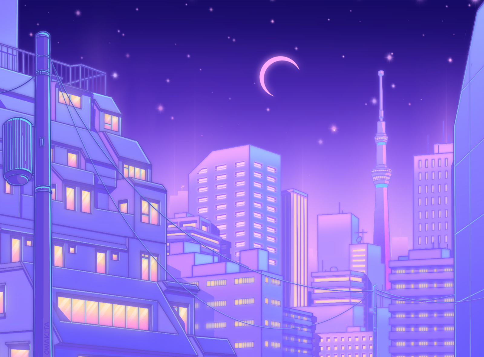 Tokyo Nights Anime Scenery Wallpaper Vaporwave