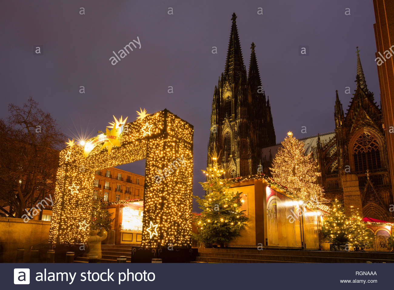 Germany Cologne Christmas Market With Cathedral In The