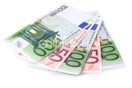 One Hundred And Fifty Euro Banknotes Isolated With Clipping Path Stock