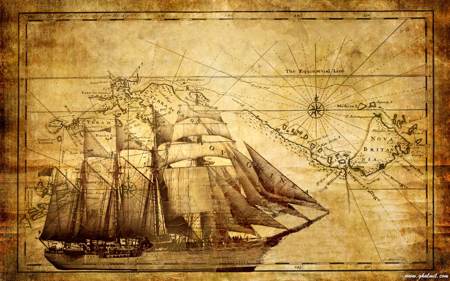 Old World Pirate Map   Map Chinoiserie Wallpaper