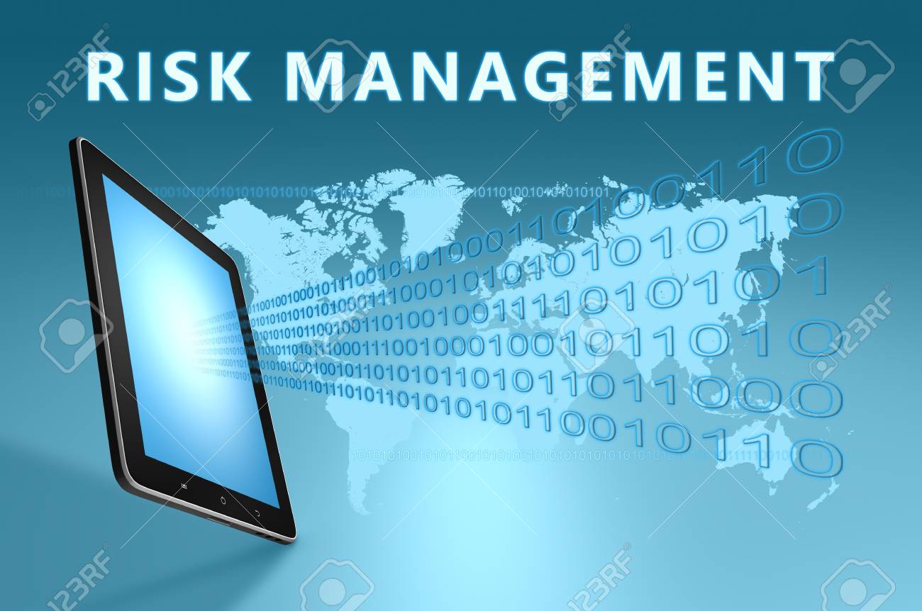 Risk Management Illustration With Tablet Puter On Blue
