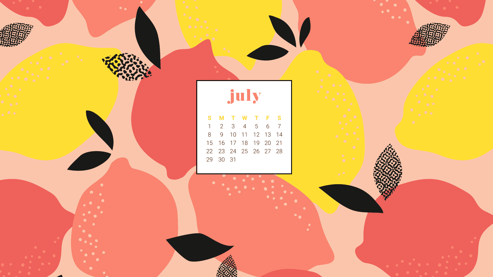 Your Summery And July Calendar Wallpaper