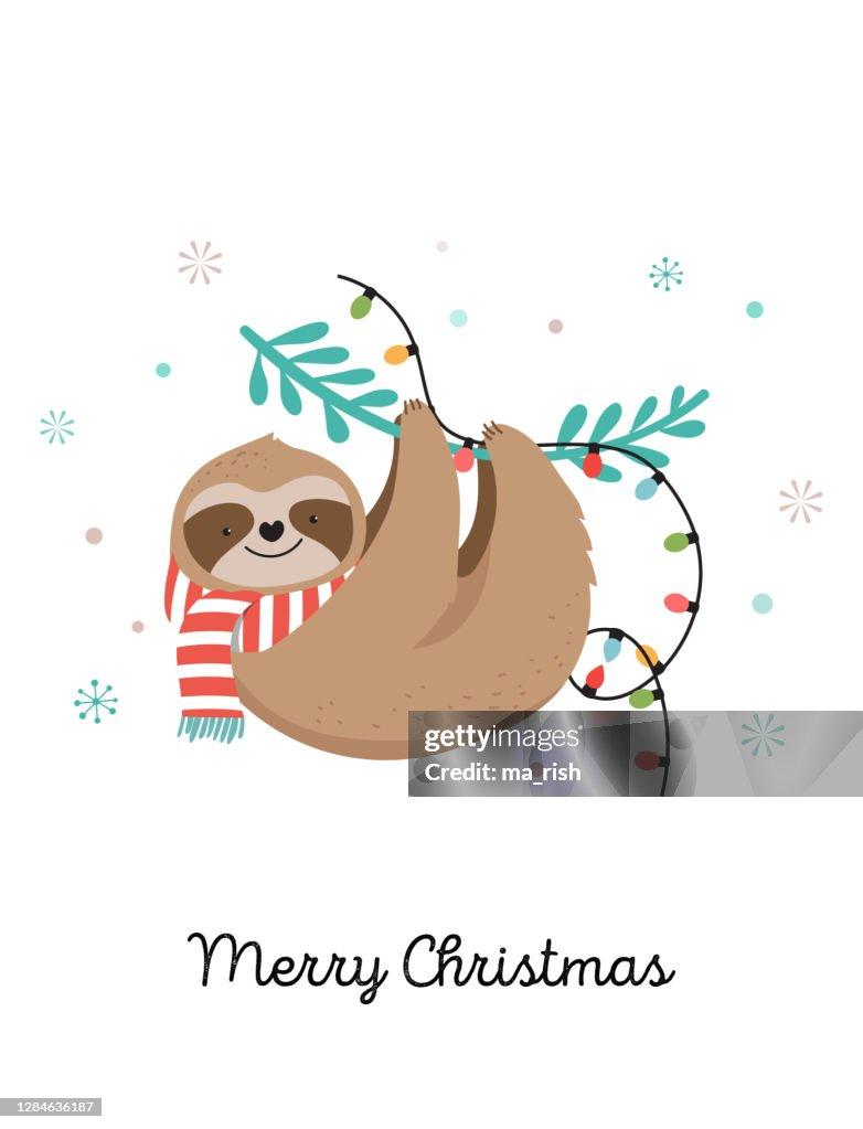 Cute Sloth Funny Christmas Illustrations With Wall Mural Buy