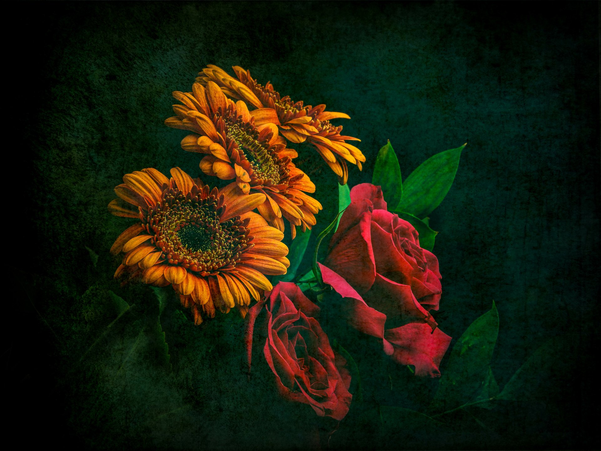 Wallpaper Roses And Sunflowers