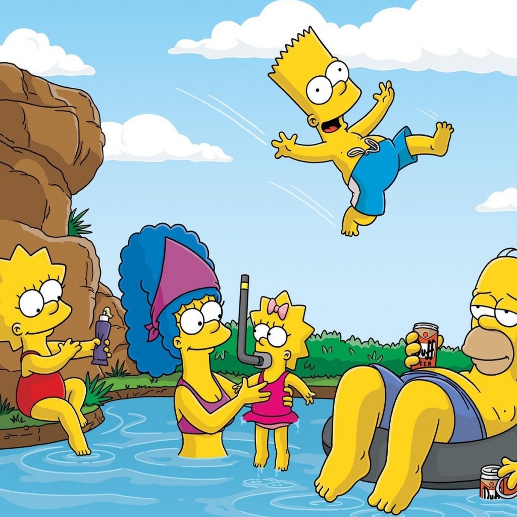 Simpsons Family Playing On Swimming Pool Wallpaper