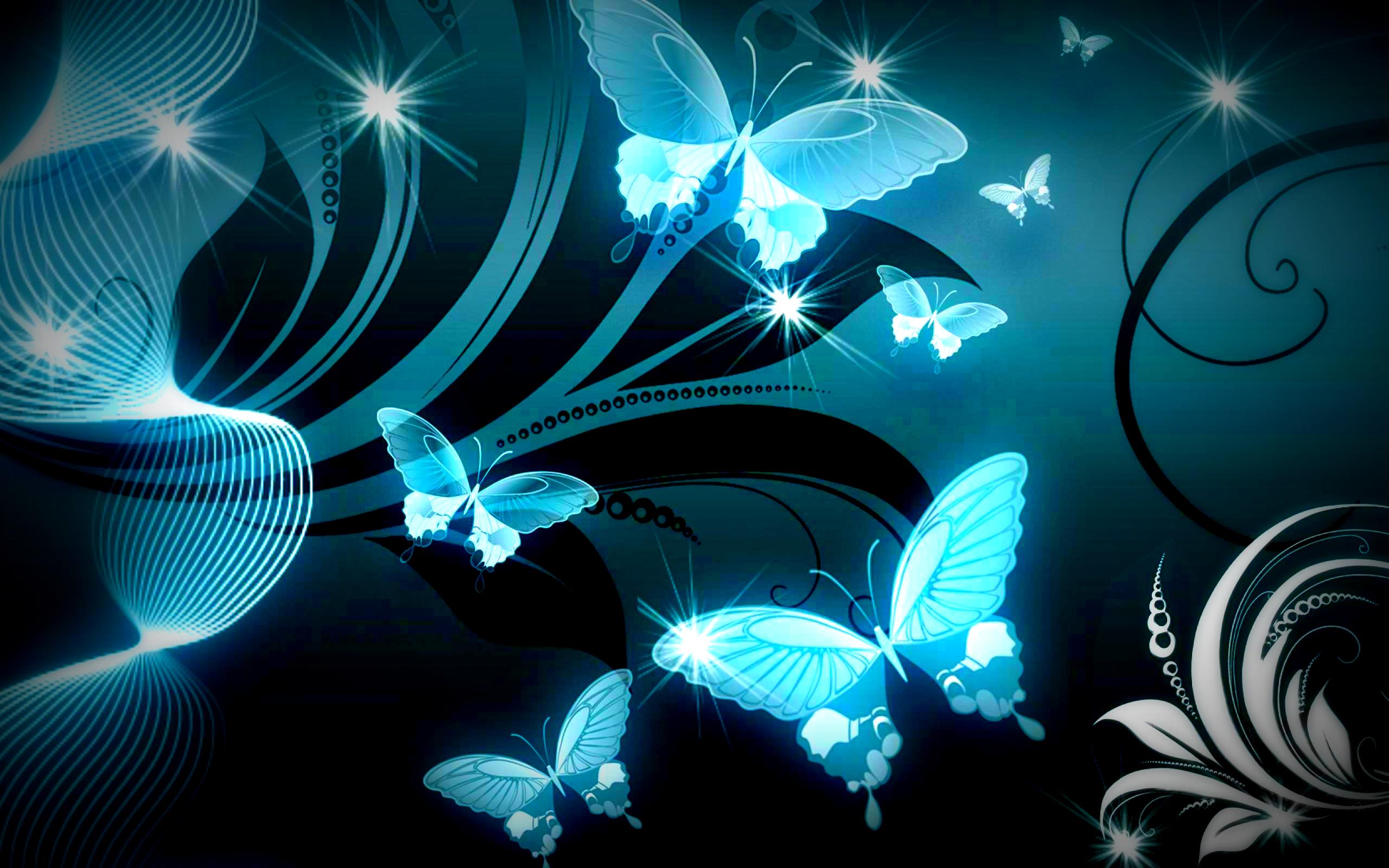 Glowing Blue Butterflies on a Dark Background