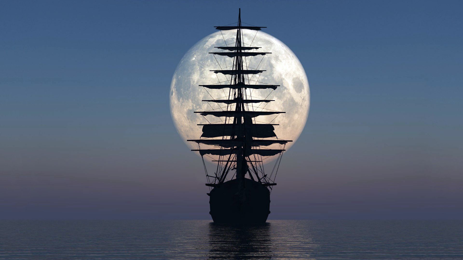 Wallpaper Ship Sea Sunset Moon Full HD HDtv