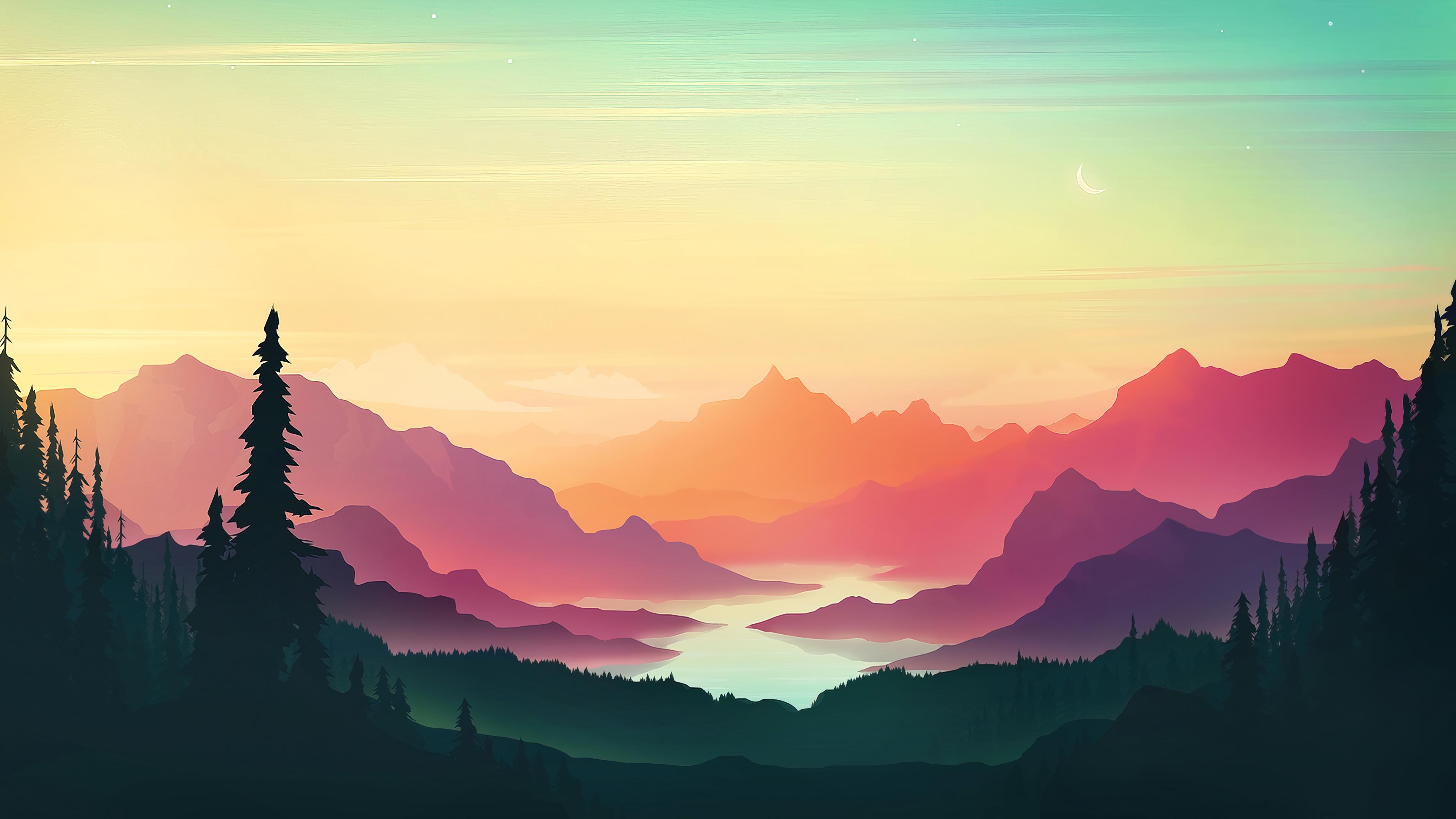 Mountain Scenery Landscape Sunset Wallpaper 4k