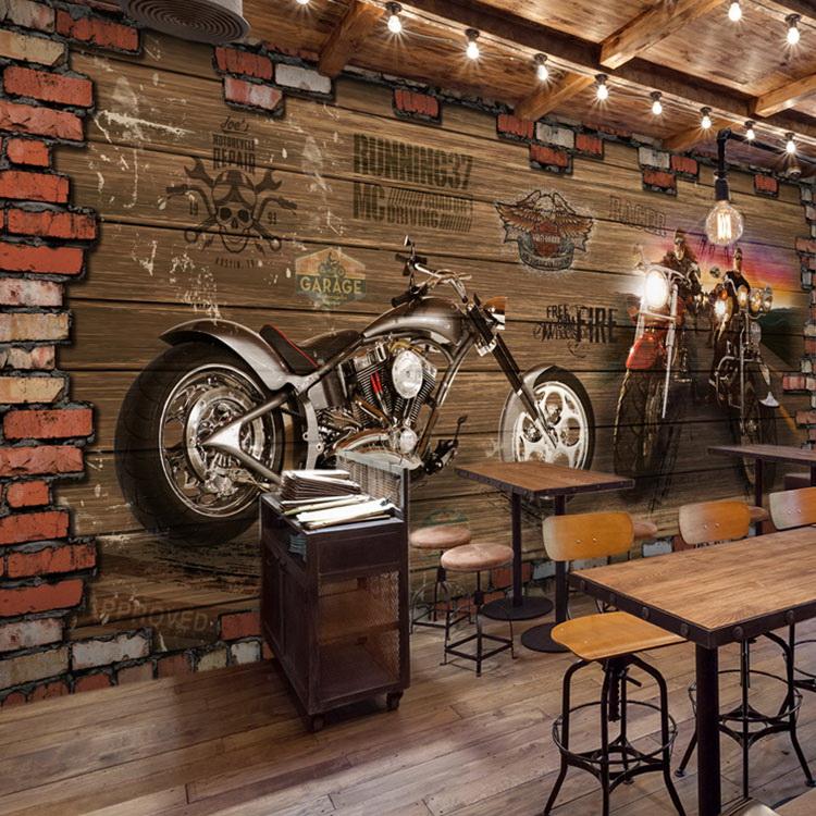Wholesale Inter Cafes 3d Vintage Motorcycle Car Wood Brick Wall