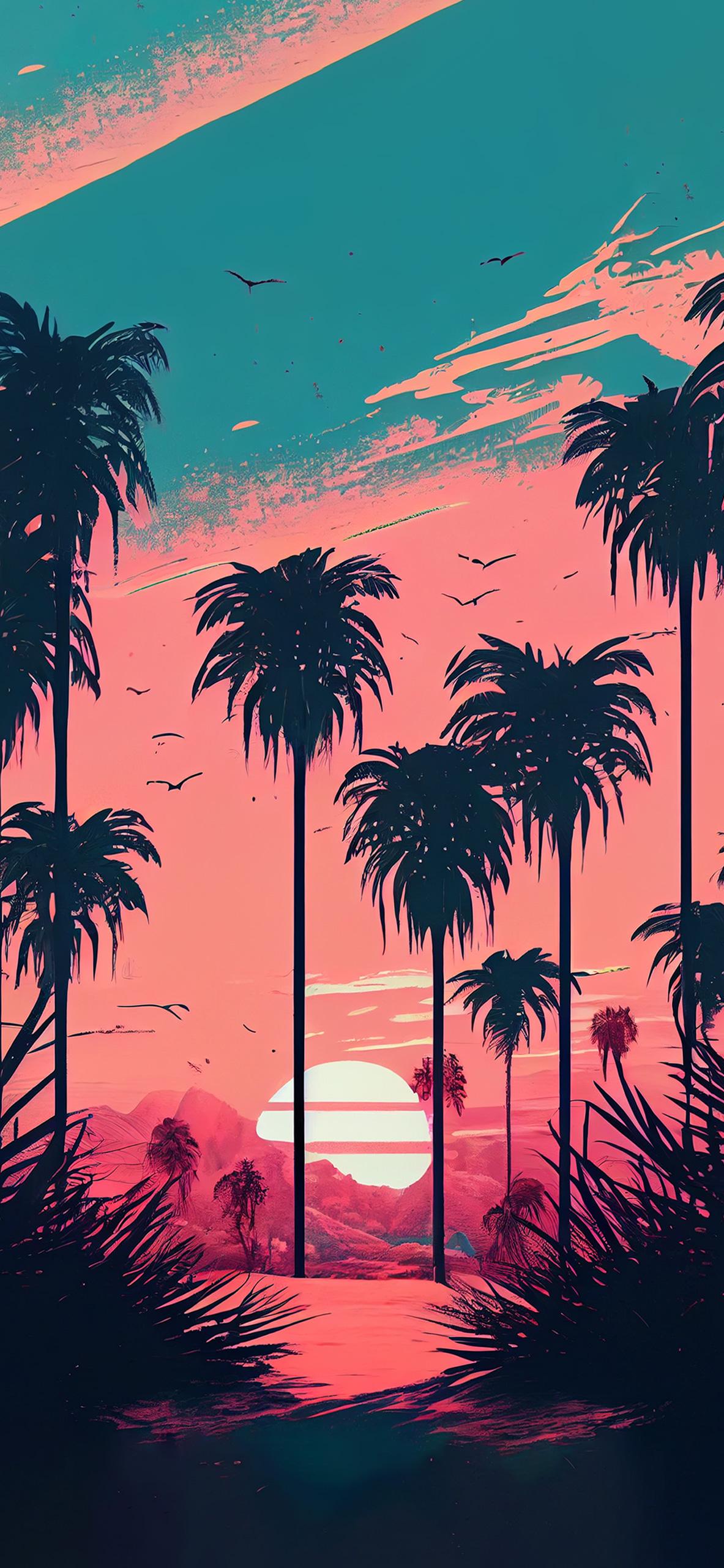 Sunset Palm Summer Aesthetic Wallpaper