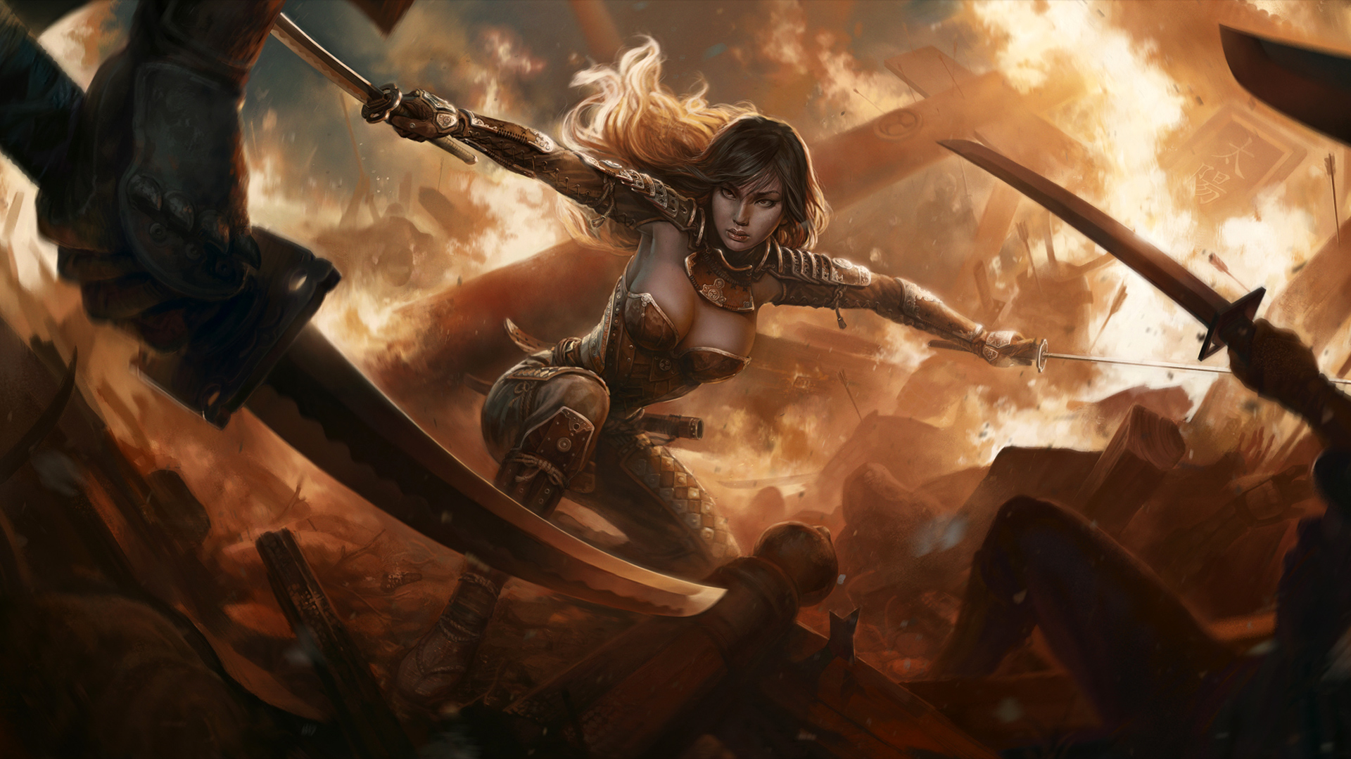 Fantasy Women Warrior Swords HD Wallpaper
