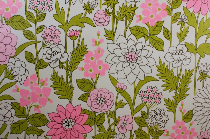 1970s Vintage Wallpaper Retro Pink and Green by kitschykoocollage 736x490