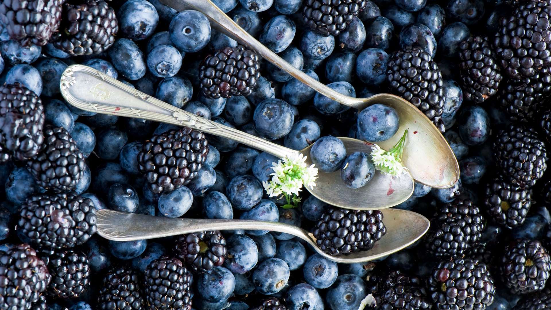 Wallpaper Desktop Blueberries Blackberries Spoon Berries