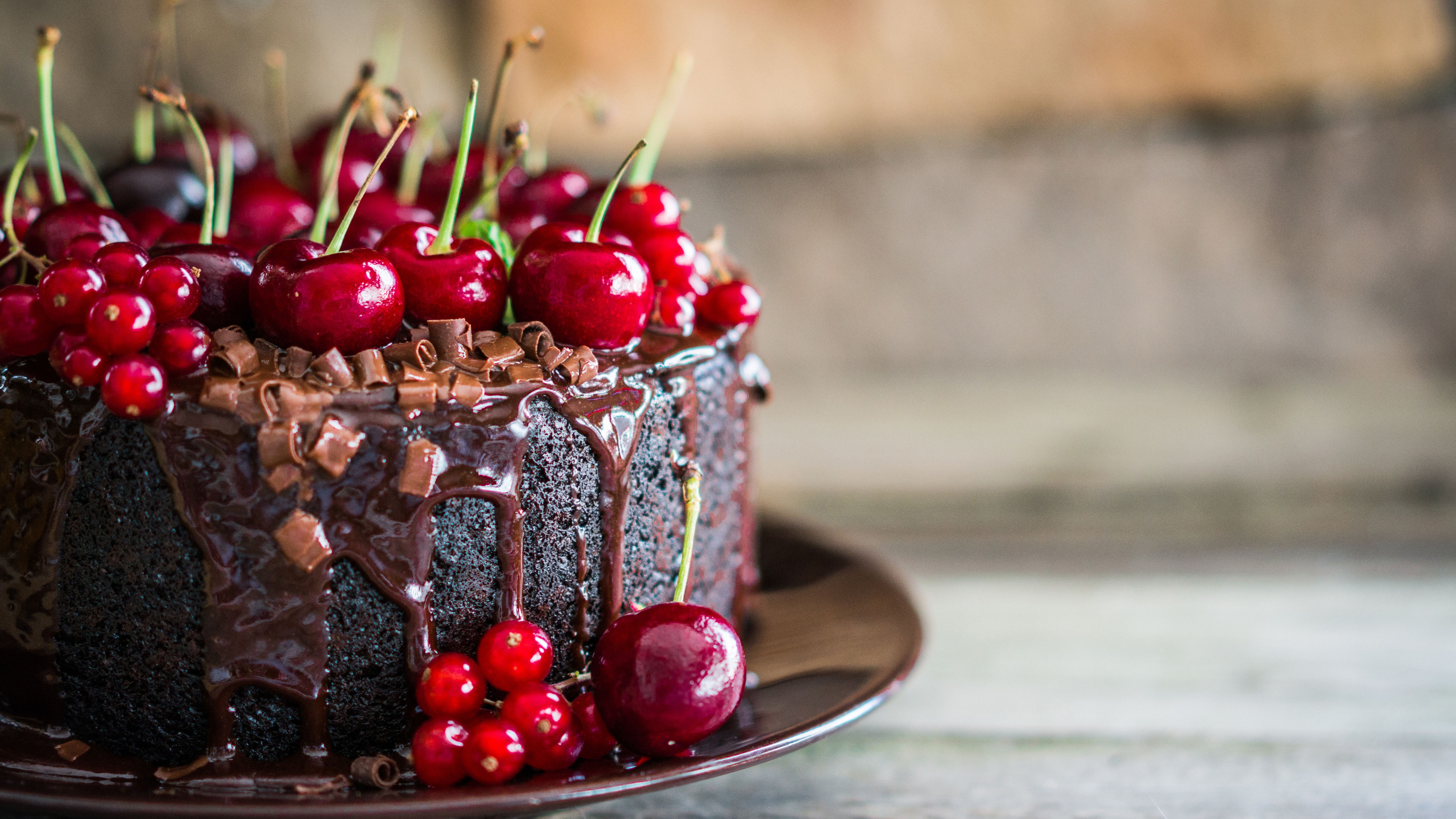 Wallpaper cake receipt chocolate cherry 5k Food 17068