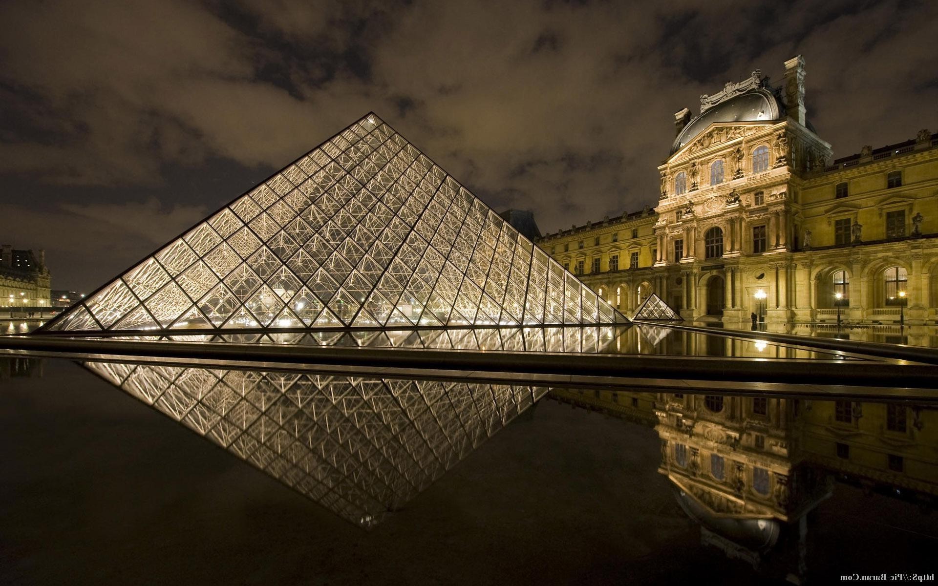 Museum Reflection The Louvre Landscape Wallpaper HD