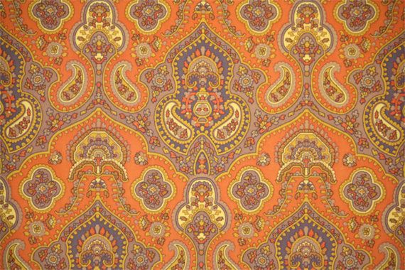 S Vintage Wallpaper Orange Brown And Yellow Paisley Pattern On